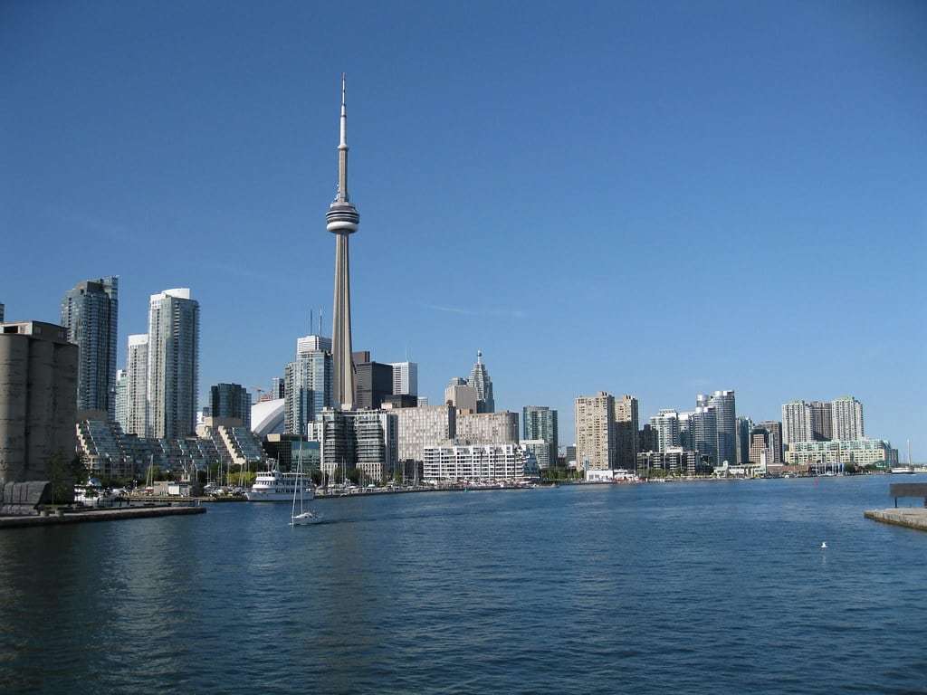 Toronto skyline and CN Tower seen across the water